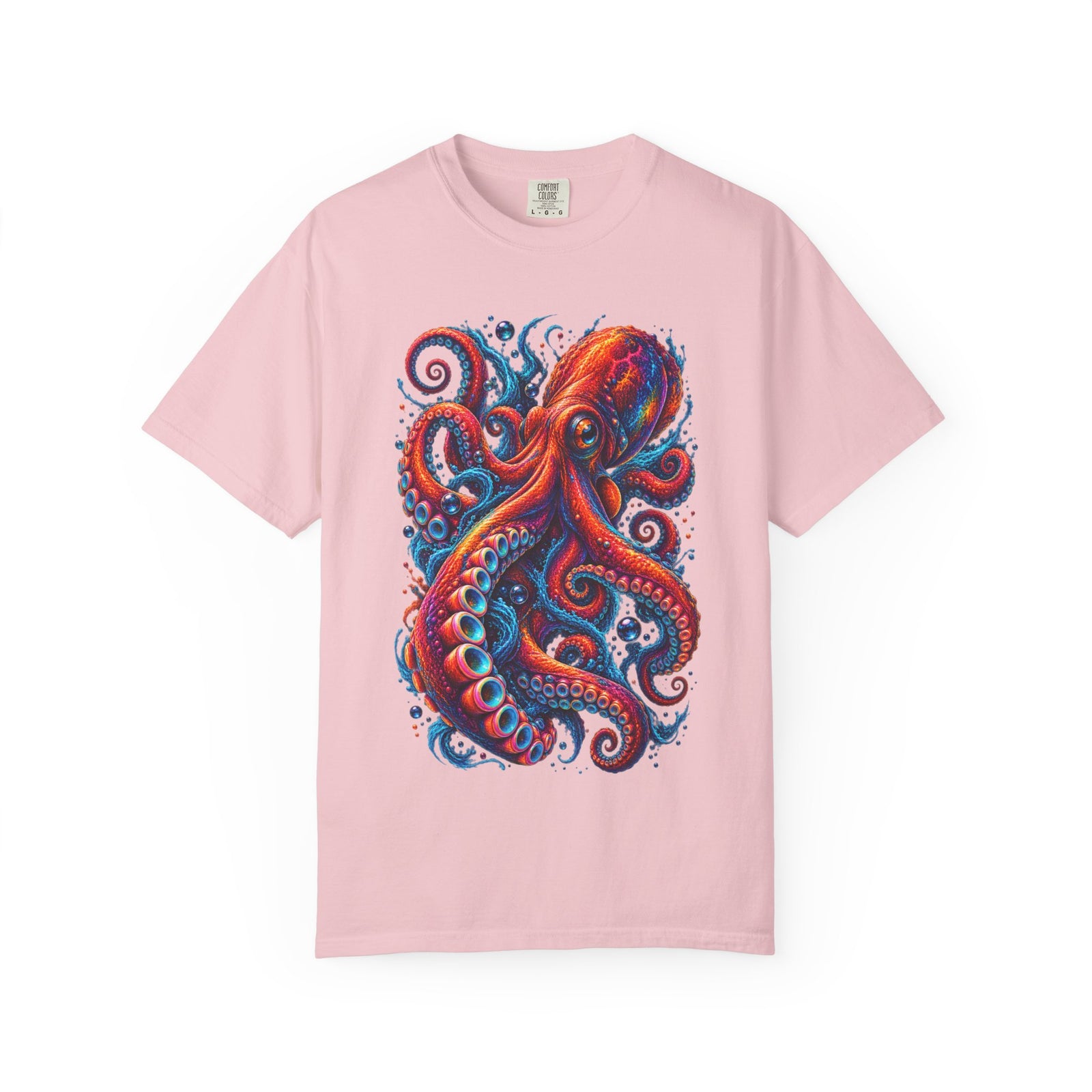 Octopus Artwork T-Shirt — Vibrant Red & Blue Ocean Octopus Graphic Tee