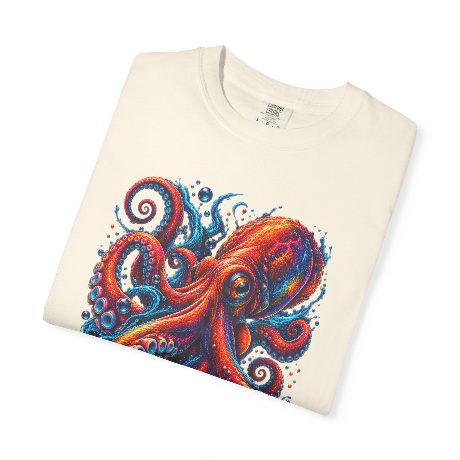 Octopus Artwork T-Shirt — Vibrant Red & Blue Ocean Octopus Graphic Tee