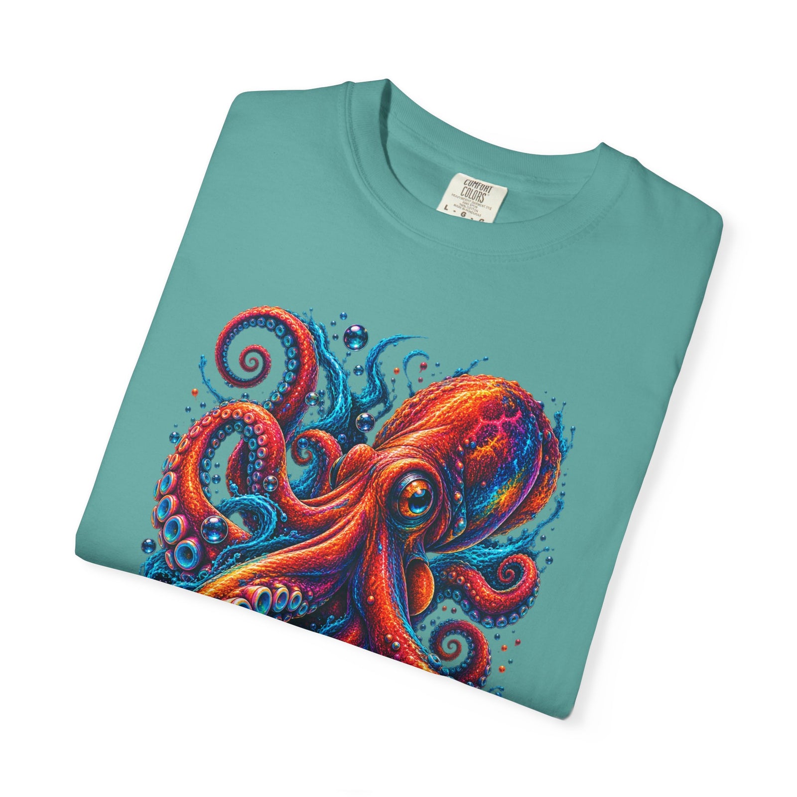 Octopus Artwork T-Shirt — Vibrant Red & Blue Ocean Octopus Graphic Tee