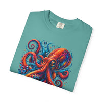 Octopus Artwork T-Shirt — Vibrant Red & Blue Ocean Octopus Graphic Tee