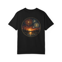 Fireworks Sunset Lake shirt | Eagle American badge chest emblem