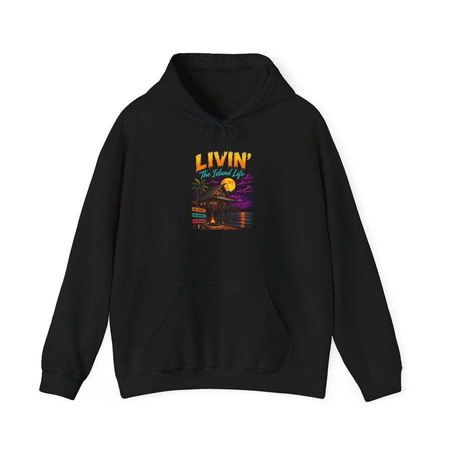 Livin' the Island Life Hoodie | Tropical Sunset Palm Tree Retro