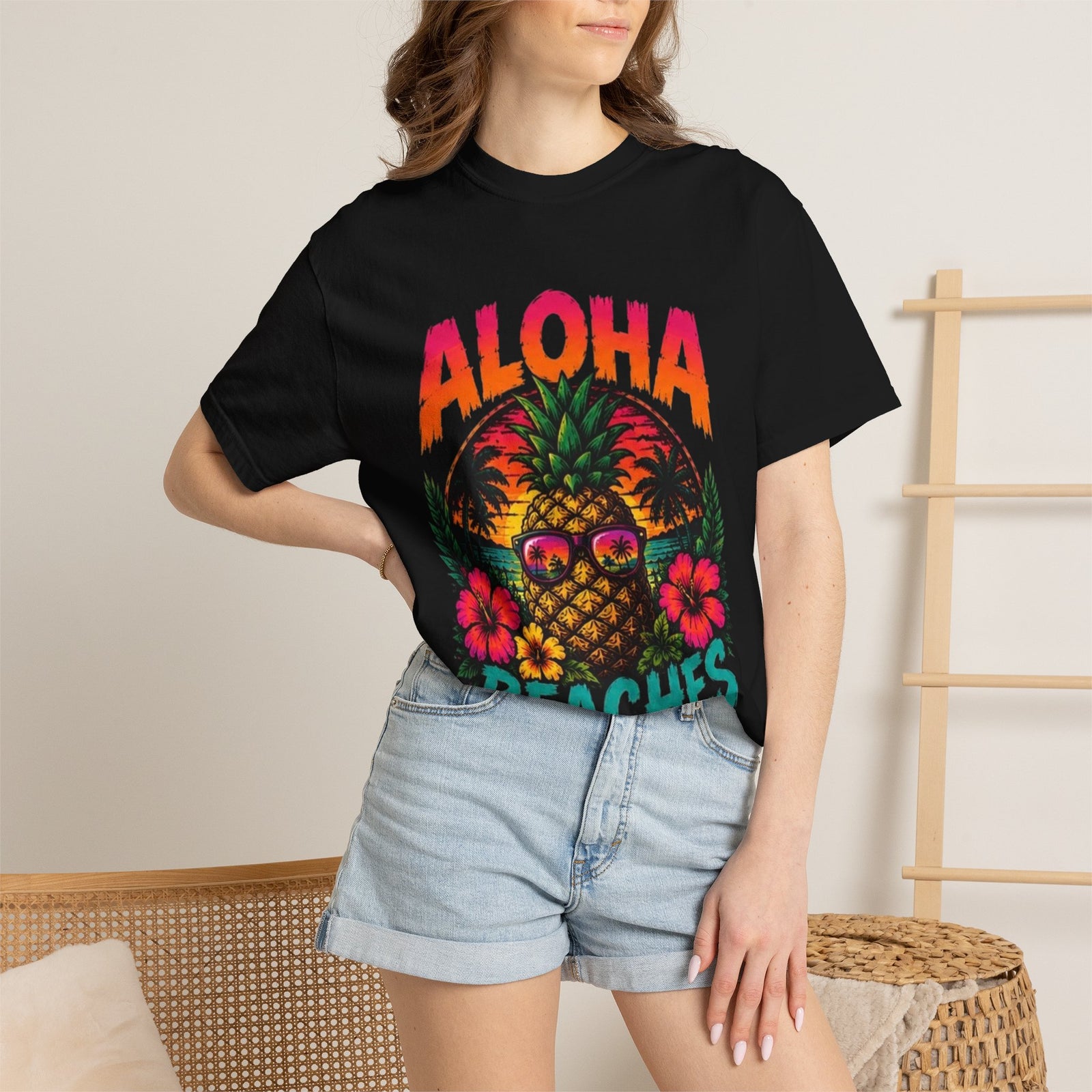 Aloha Beaches Pineapple Tee | Tropical Sunset Shirt