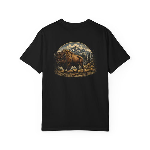 Bison Mountain Scene T-shirt | Vintage Buffalo Illustration