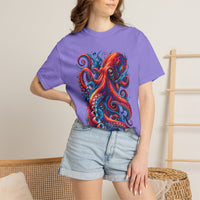 Octopus Artwork T-Shirt — Vibrant Red & Blue Ocean Octopus Graphic Tee